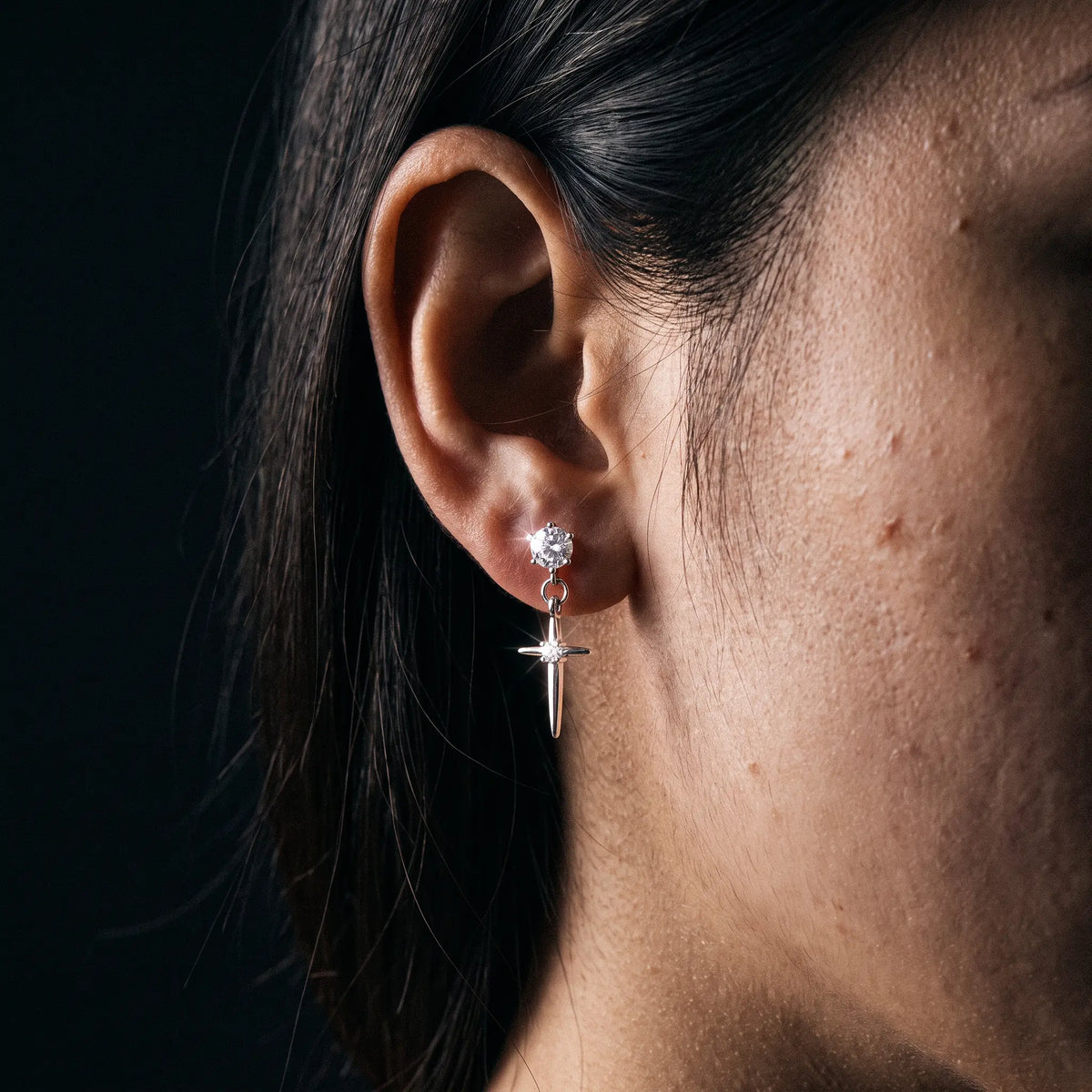 Ashen Cross Drop Earrings